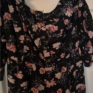 Black and pink floral off the shoulder dress